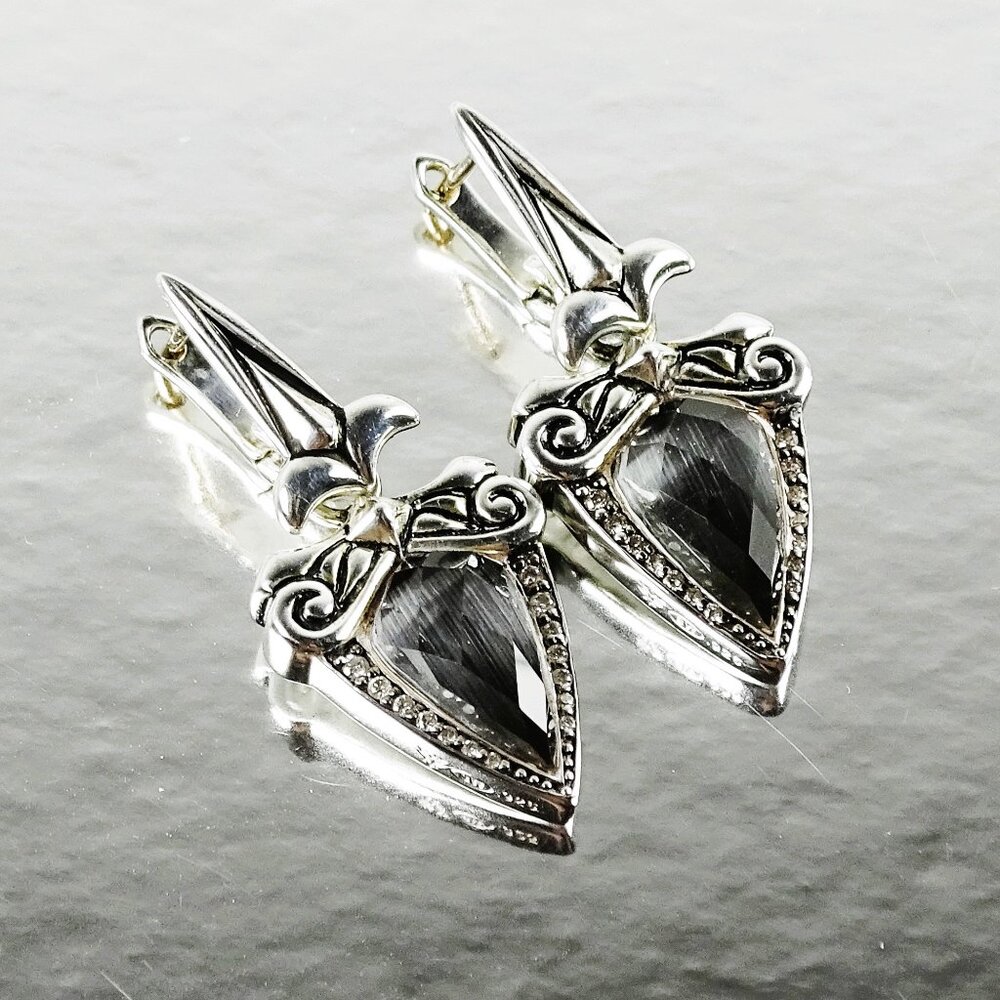 STEPHEN WEBSTER Sterling Silver Cat's Eye Stone & Diamonds Dangle Earrings